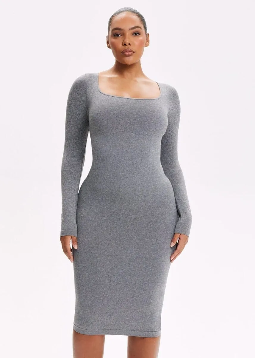 SnatchedKnit Square Neck Long Sleeve Midi Dress