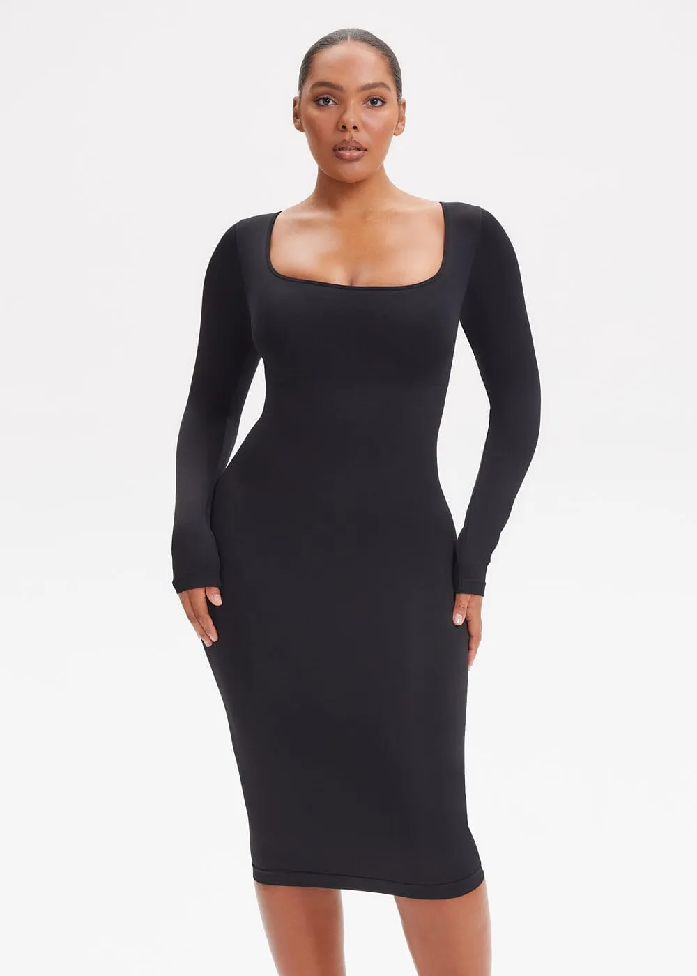 SnatchedKnit Square Neck Long Sleeve Midi Dress
