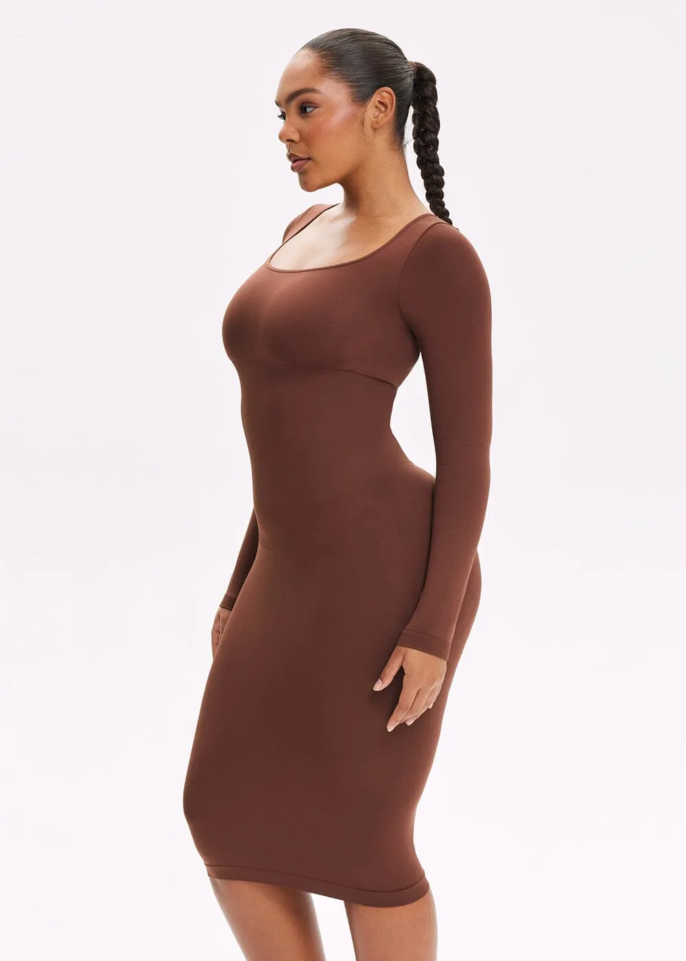 SnatchedKnit Square Neck Long Sleeve Midi Dress