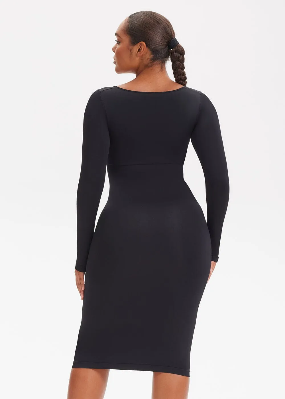 SnatchedKnit Square Neck Long Sleeve Midi Dress