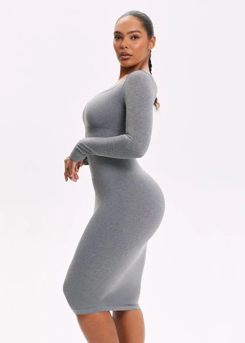 SnatchedKnit Square Neck Long Sleeve Midi Dress