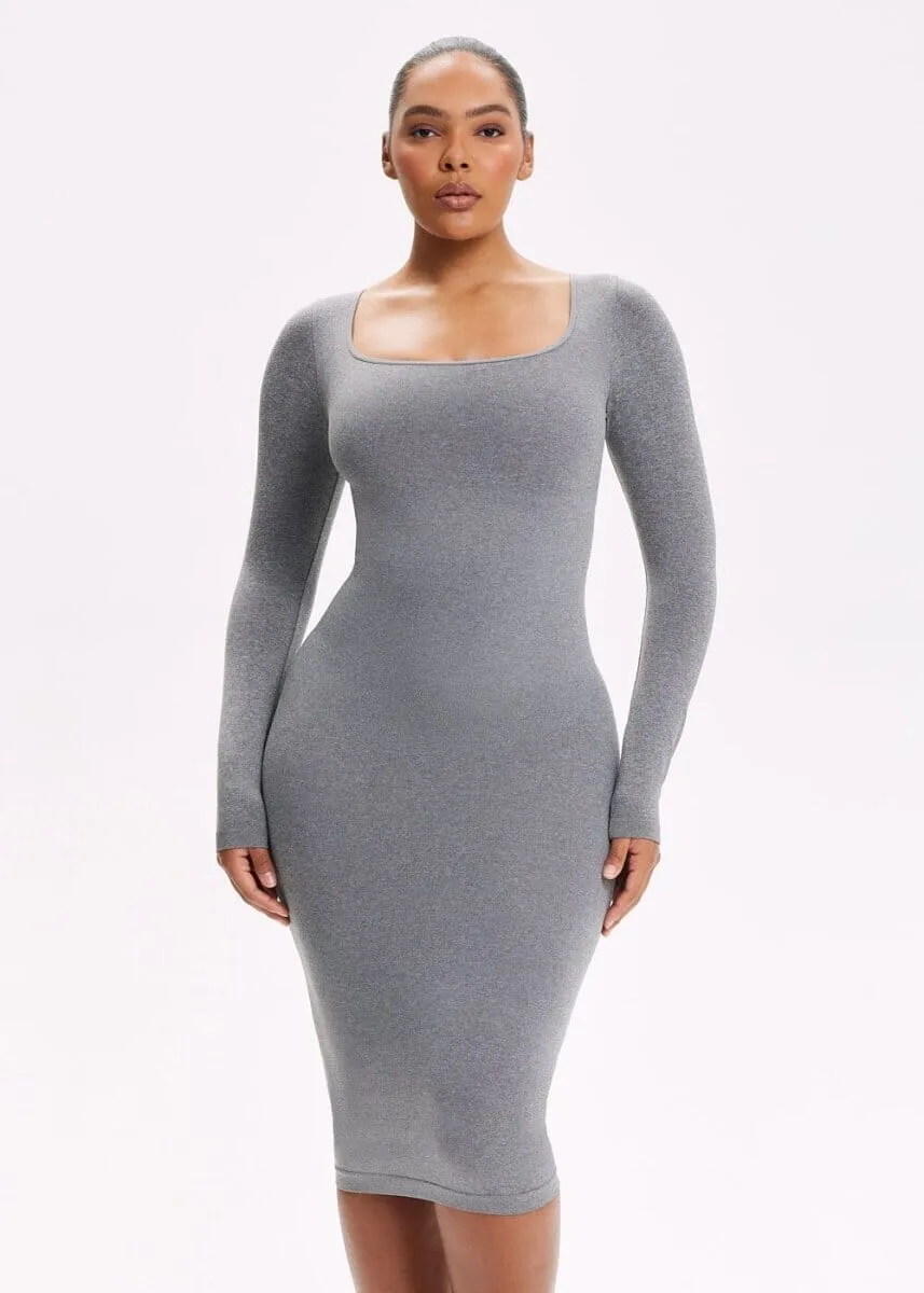 SnatchedKnit Square Neck Long Sleeve Midi Dress