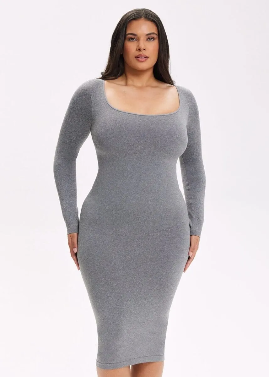 SnatchedKnit Square Neck Long Sleeve Midi Dress