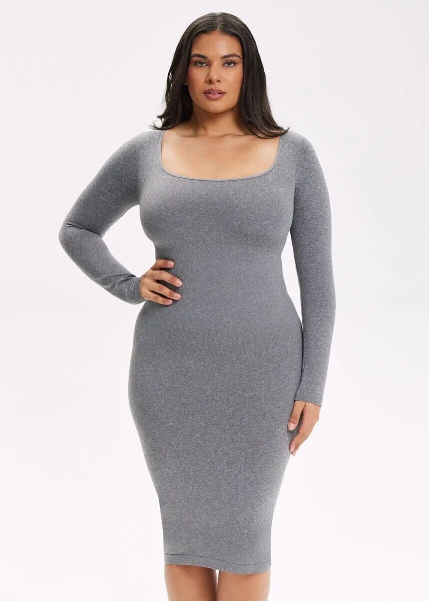 SnatchedKnit Square Neck Long Sleeve Midi Dress