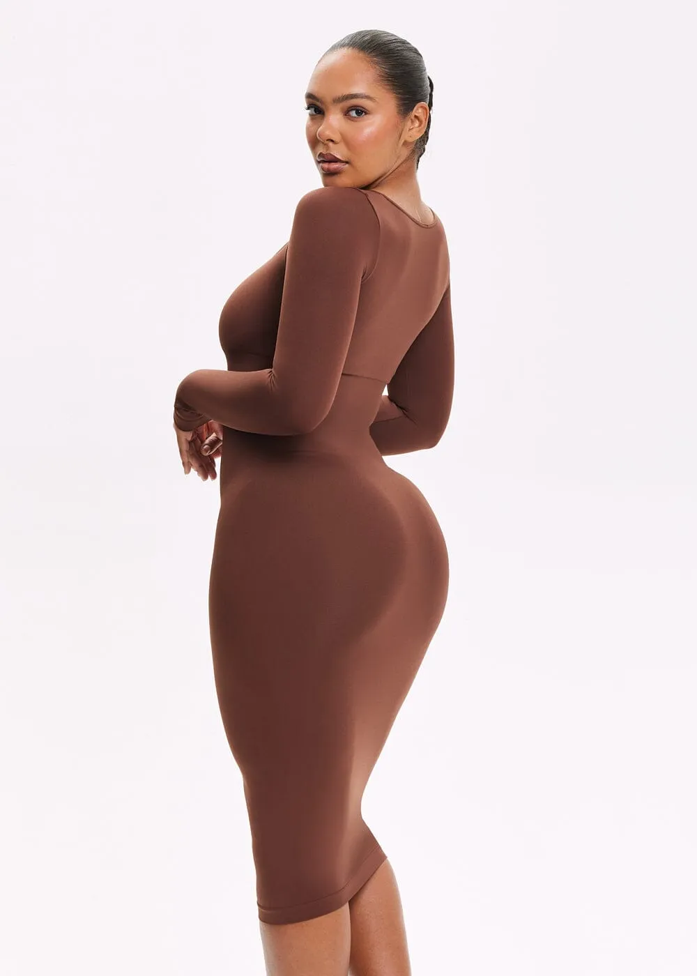 SnatchedKnit Square Neck Long Sleeve Midi Dress