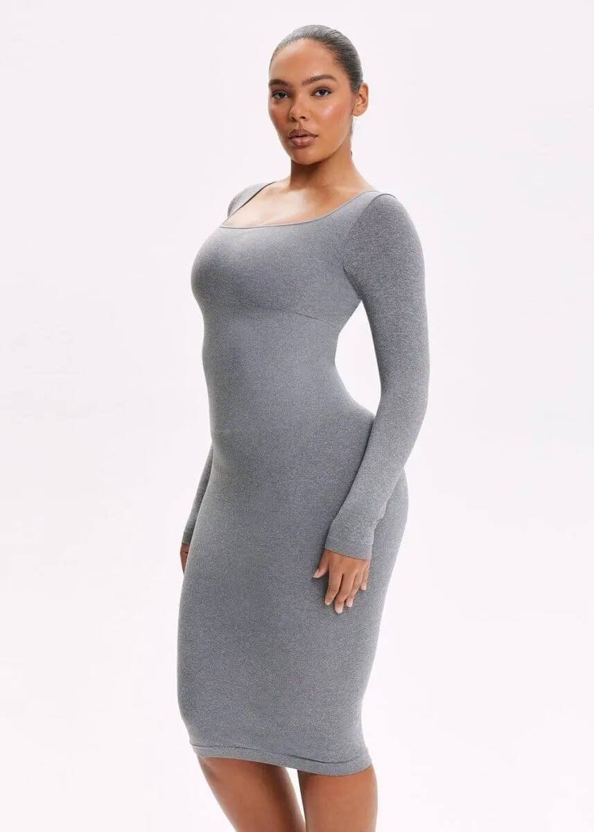 SnatchedKnit Square Neck Long Sleeve Midi Dress