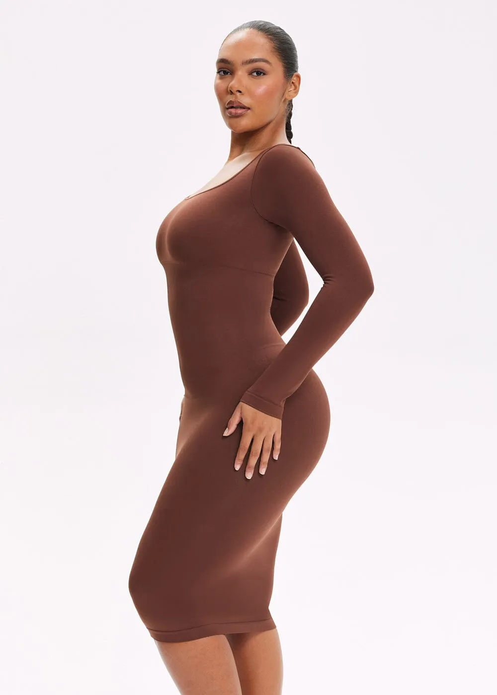 SnatchedKnit Square Neck Long Sleeve Midi Dress