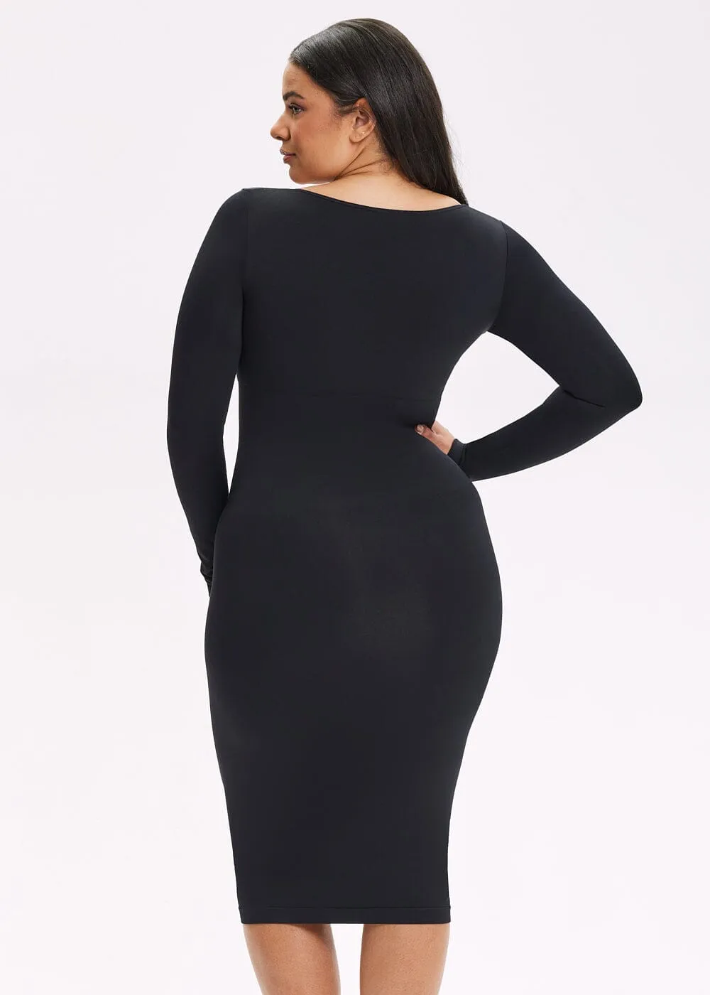 SnatchedKnit Square Neck Long Sleeve Midi Dress