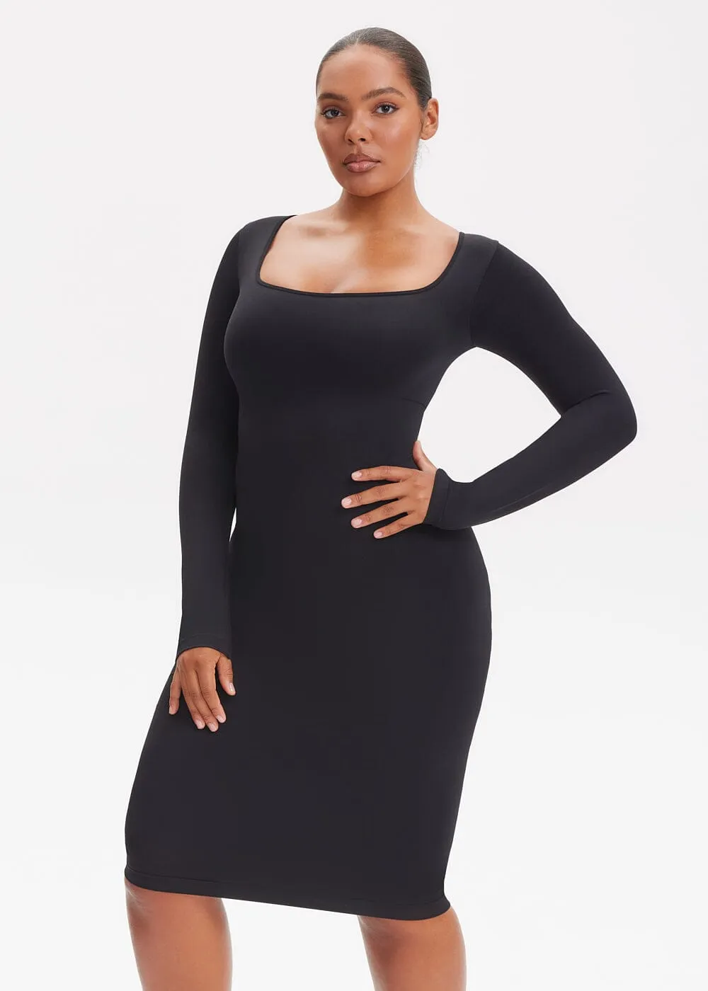 SnatchedKnit Square Neck Long Sleeve Midi Dress