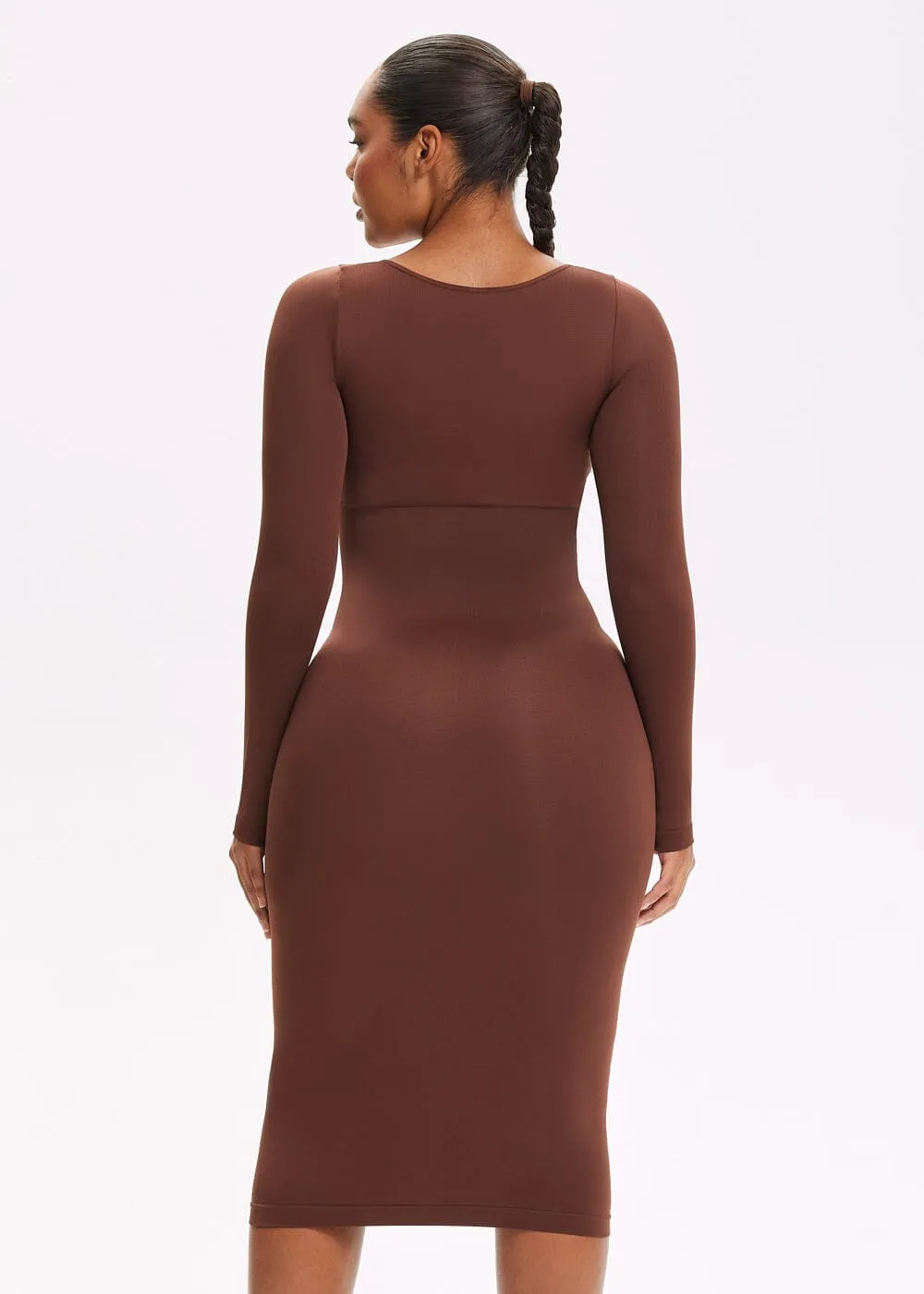 SnatchedKnit Square Neck Long Sleeve Midi Dress