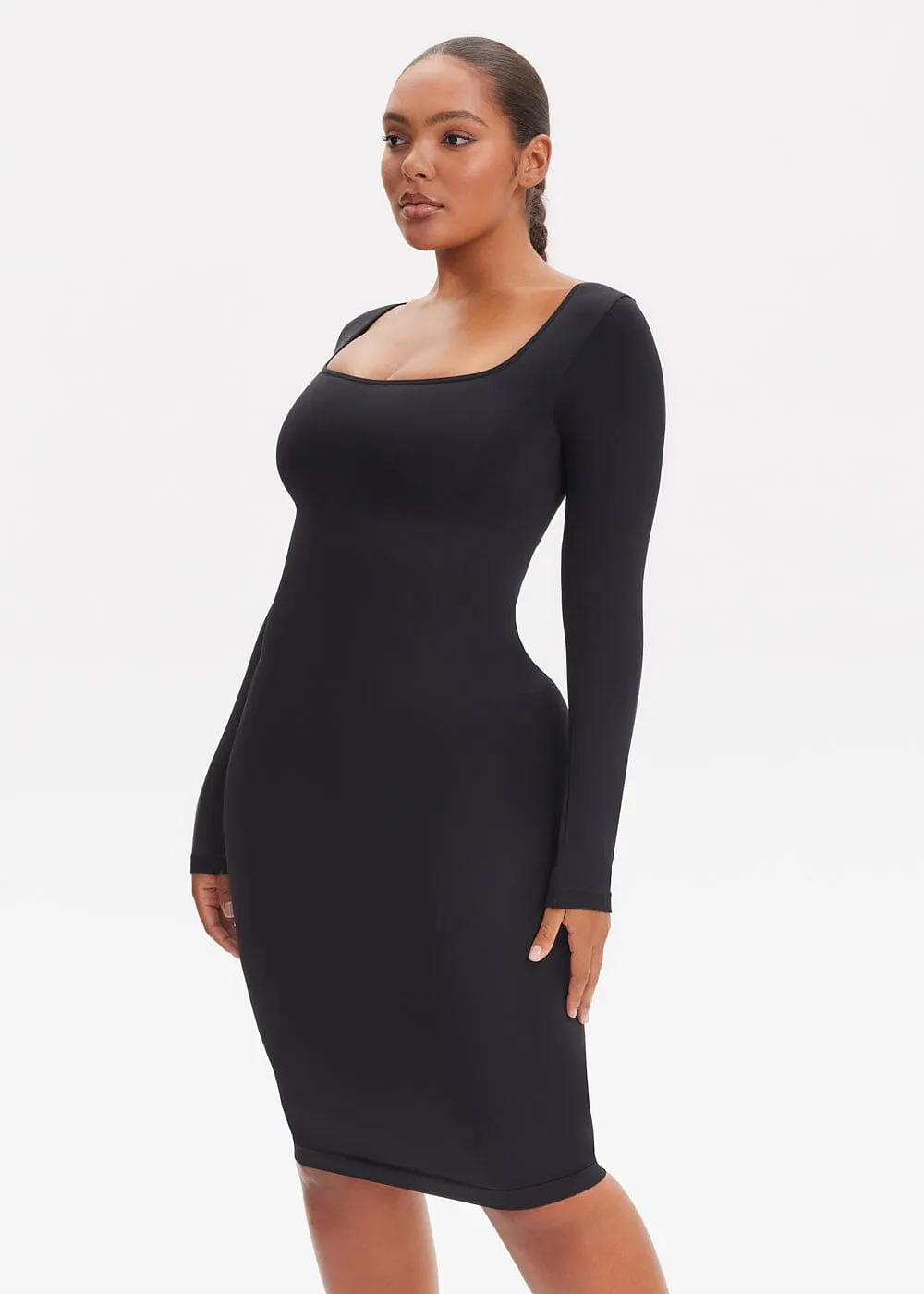 SnatchedKnit Square Neck Long Sleeve Midi Dress