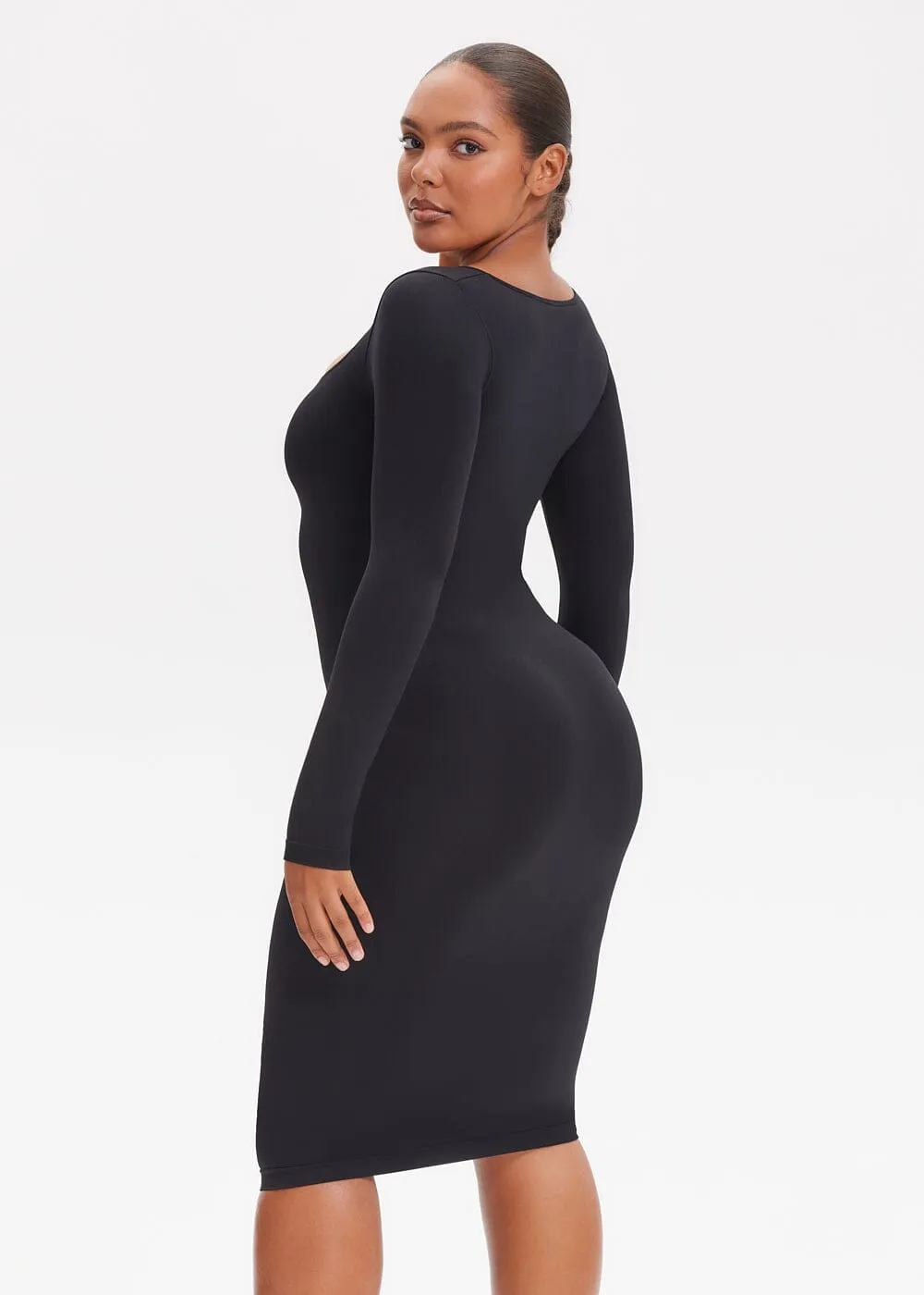 SnatchedKnit Square Neck Long Sleeve Midi Dress