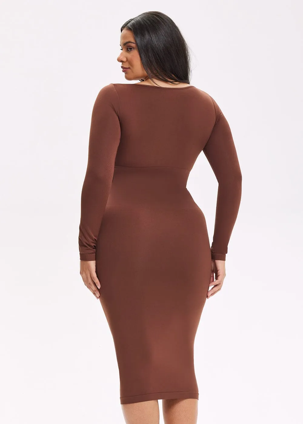 SnatchedKnit Square Neck Long Sleeve Midi Dress