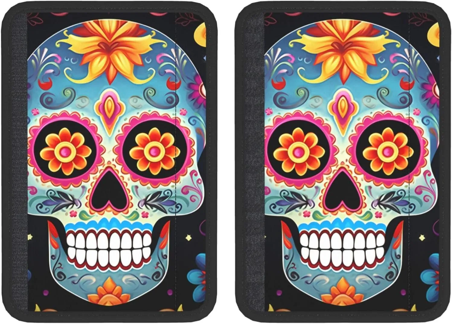 Sugar Skulls Car Seat Belt Cover 2 Pack Universal Soft and Comfortable Car Seatbelt Pad Backpack Shoulder Pad Neck Cushion Protector Harness Pads for Car Interior Accessories