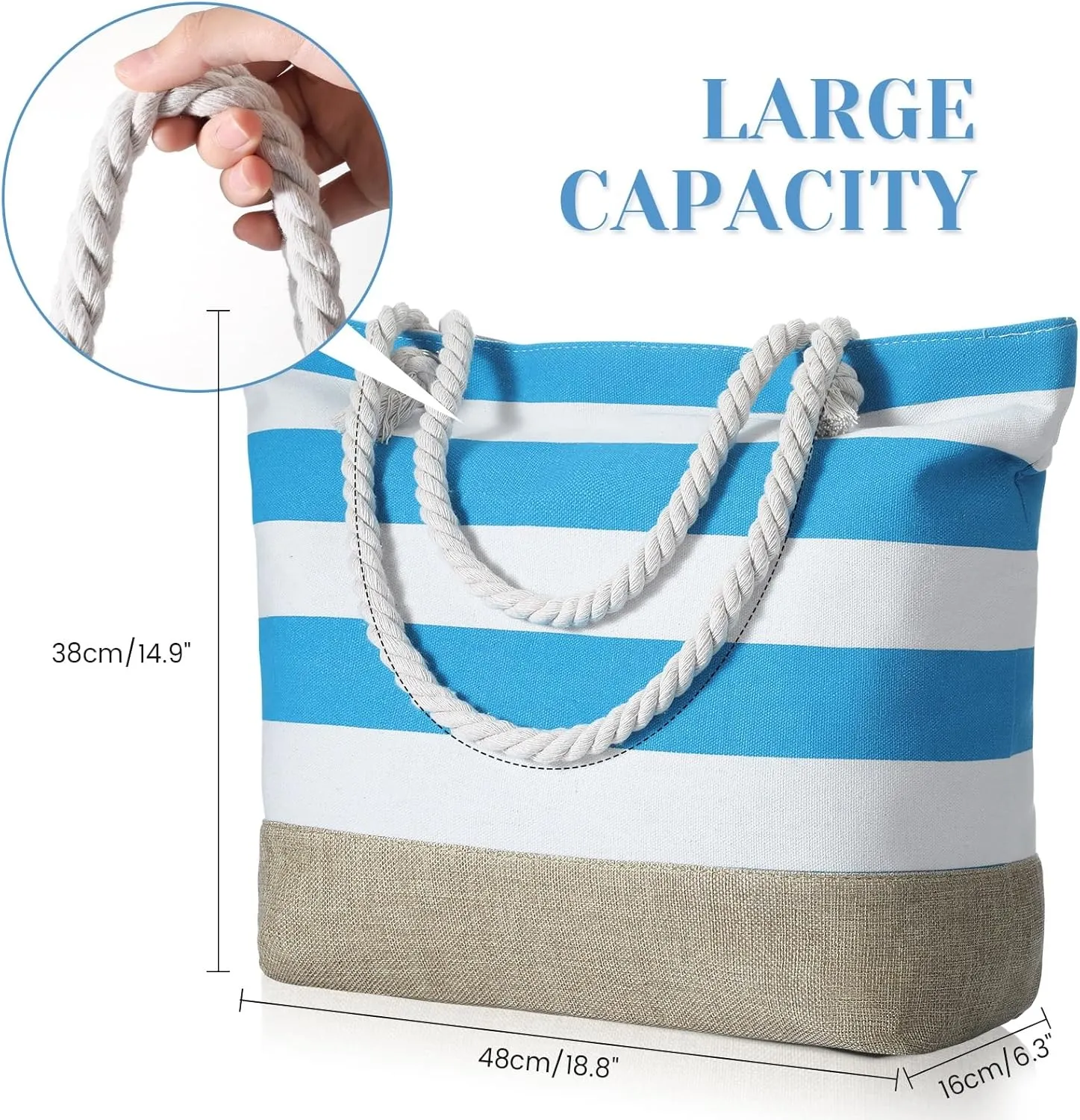 Tavaleu Beach Bags for Women, Large Beach Tote Bag Waterproof Sandproof, Swim Pool Bag with Zipper
