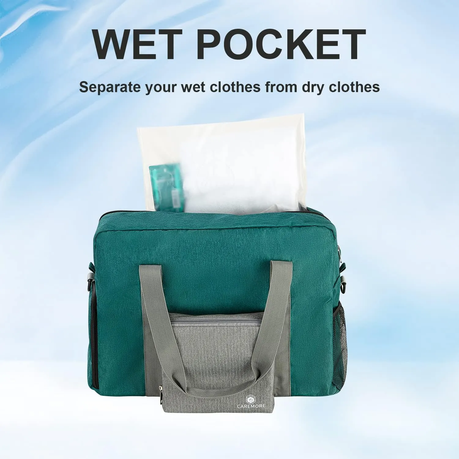 Travel duffel Gym Bag with Shoe Compartment, Foldable Underseat Carry On Bag for Spirit Airlines Personal Item Bag 18X14X8, Swim Sports Gym Bags for Men Women Weekend Overnight Bag Waterproof Material