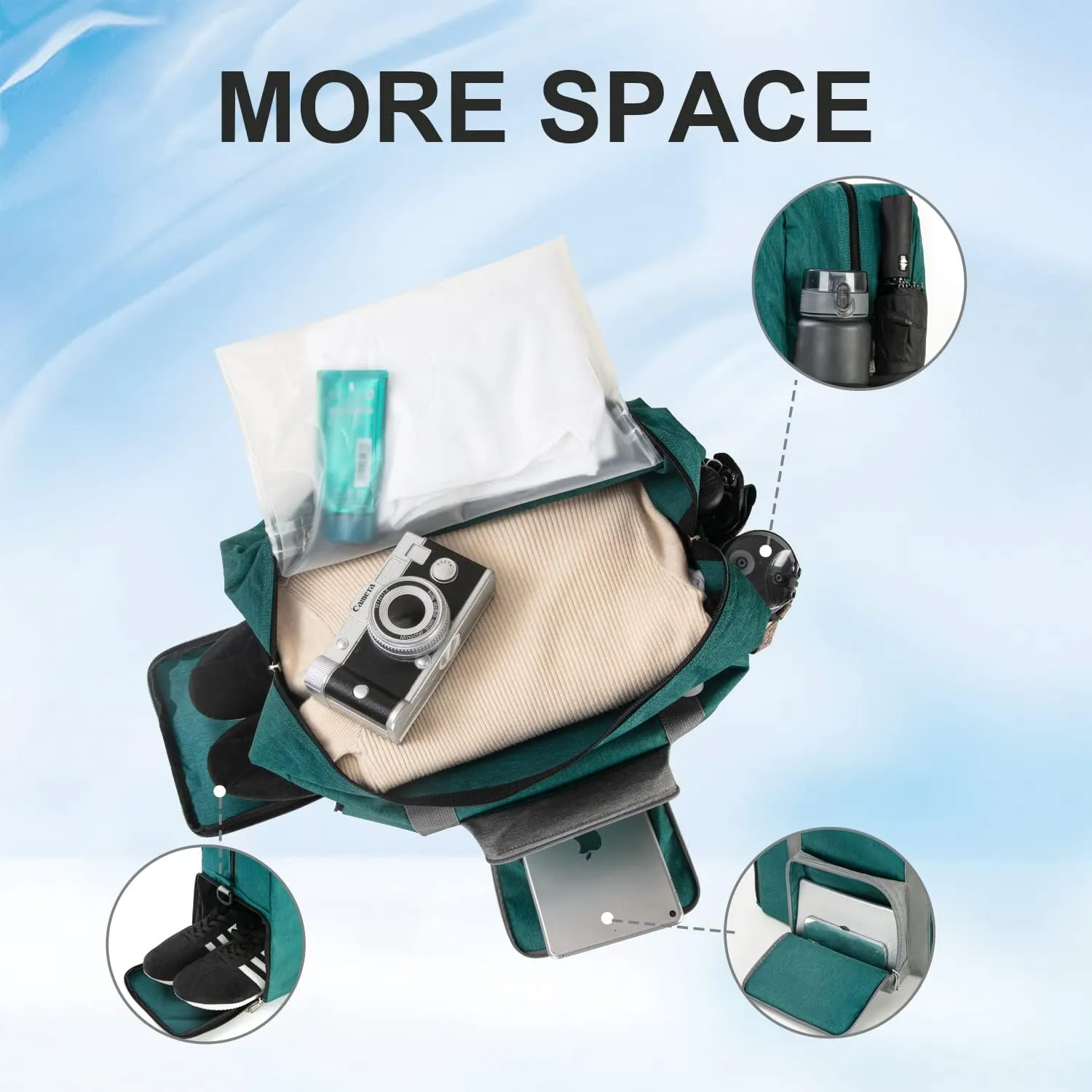 Travel duffel Gym Bag with Shoe Compartment, Foldable Underseat Carry On Bag for Spirit Airlines Personal Item Bag 18X14X8, Swim Sports Gym Bags for Men Women Weekend Overnight Bag Waterproof Material