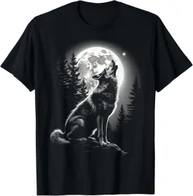 Wolf Howling Full Moon Night Forest Nature Wildlife Werewolf T-Shirt