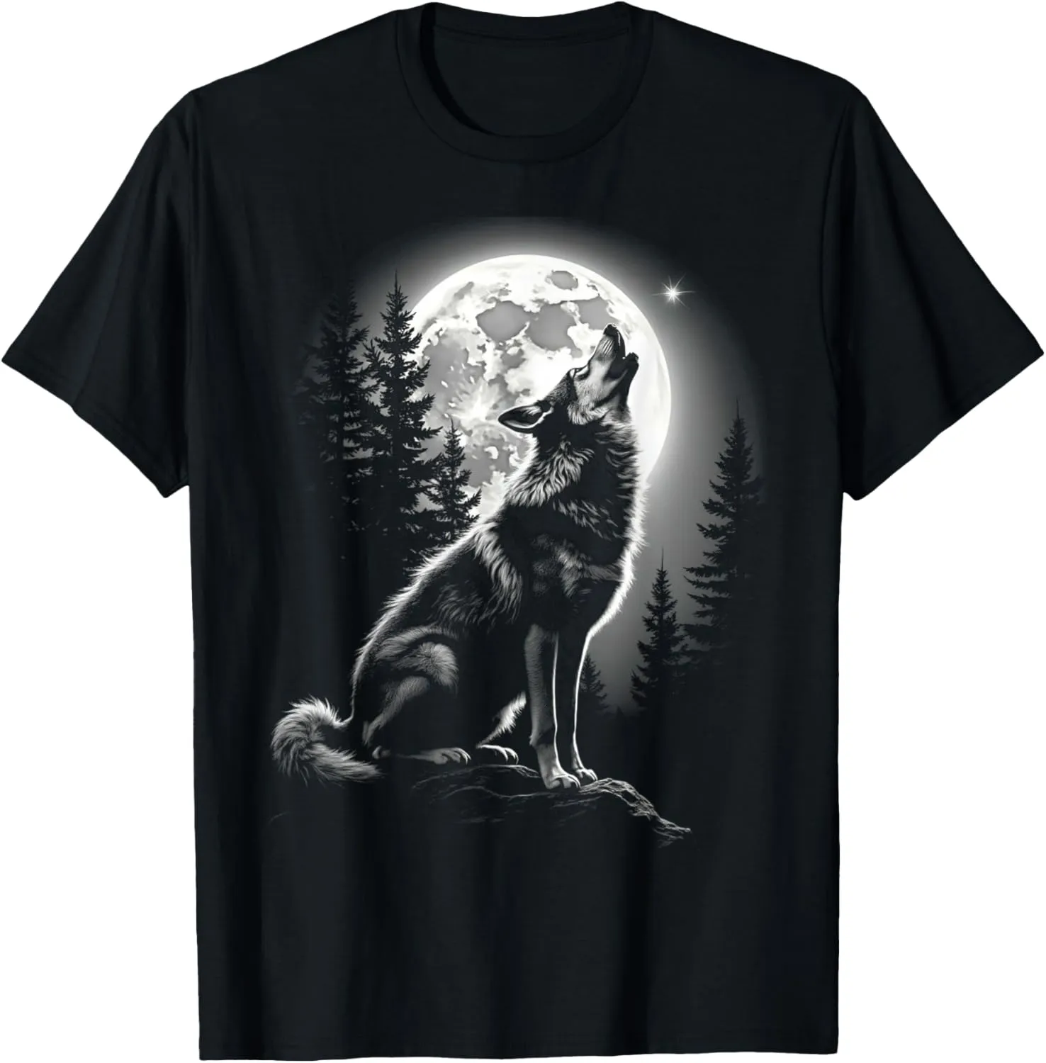 Wolf Howling Full Moon Night Forest Nature Wildlife Werewolf T-Shirt