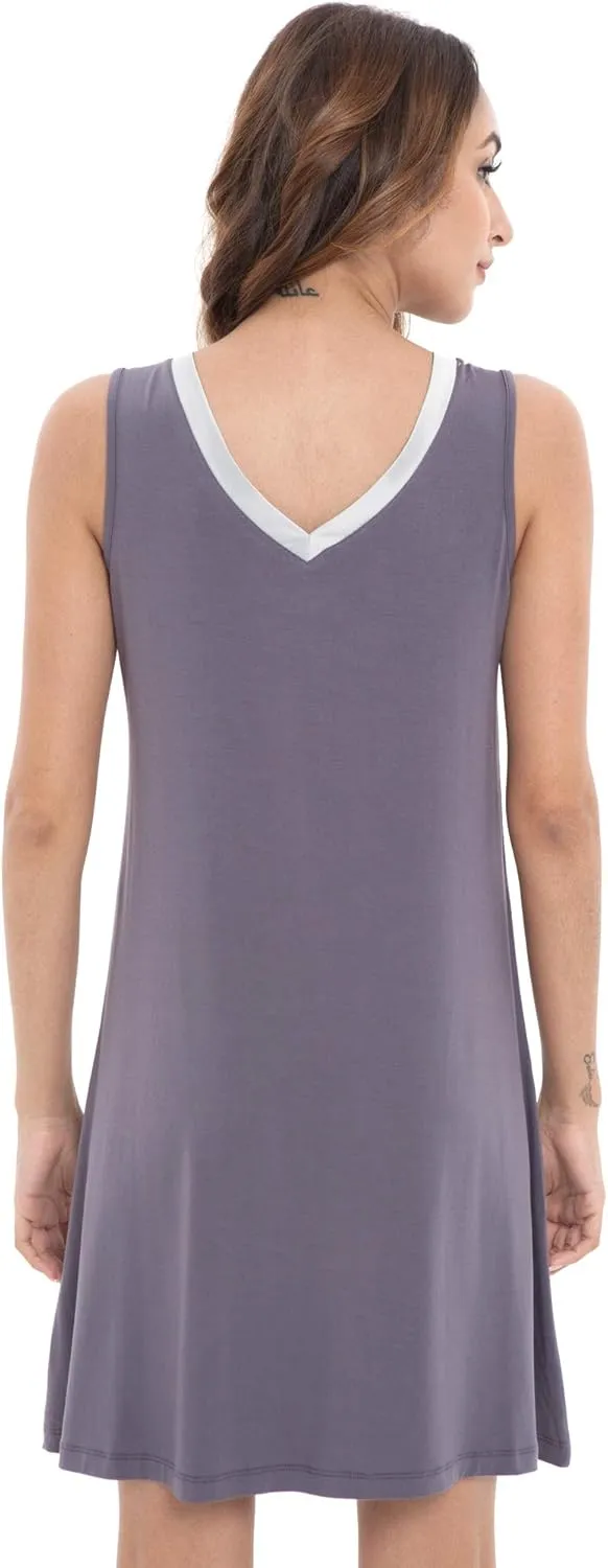 Womens Bamboo-Derived Viscose Nightgowns Soft Sleeveless V Neck Nightdress Lightweight Sleep Shirt S-4XP