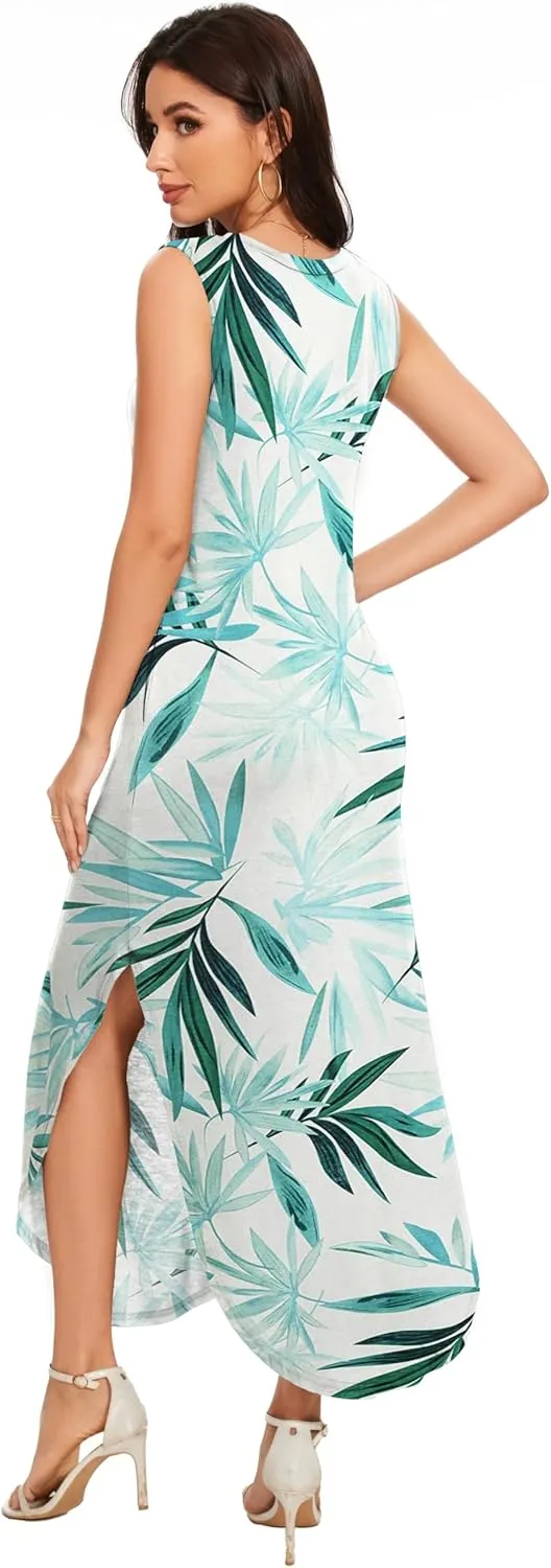 Women's Loose Sundress Long Dress Sleeveless Split Maxi Dresses 2025 Summer Beach Dress with Pockets