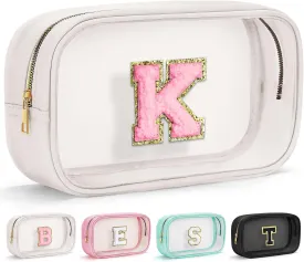 YOOLIFE Initial Make Up Bag Travel Toiletry Bag, Clear Makeup Bag Preppy Cosmetic Bag Gifts for Women Teen Girlfriend Teacher 16 Year Old Girl Gifts Daughter Gifts Swim Gifts For Girls White K