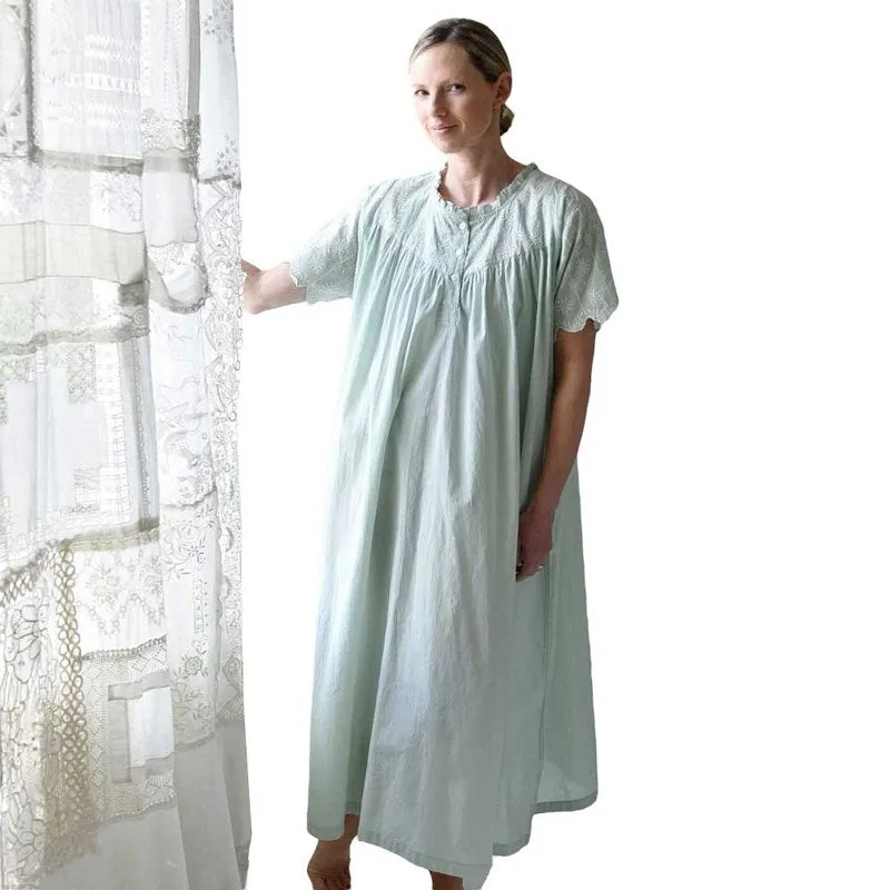 Zoe Embroidered Short Sleeve Nightdress Green