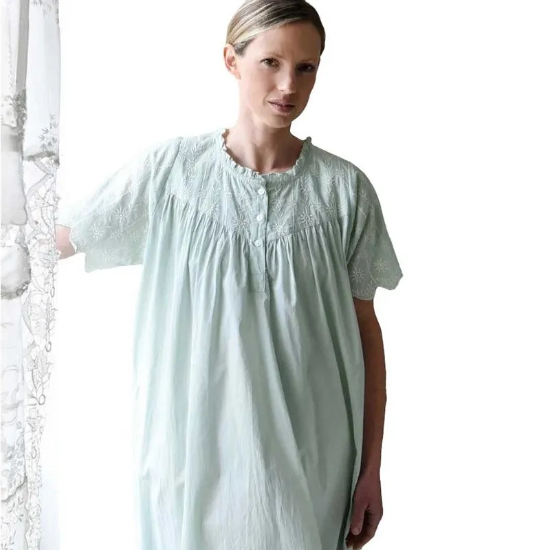 Zoe Embroidered Short Sleeve Nightdress Green